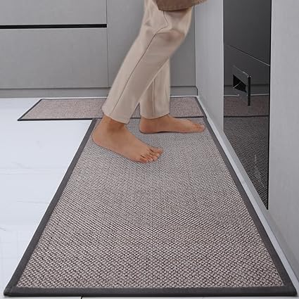 2 PCS Washable Non Slip Kitchen Runner Rugs Cushioned Anti Fatigue for Kitchen, Floor Home, Office, Laundry (17"x47"+17"x29",Khaki)