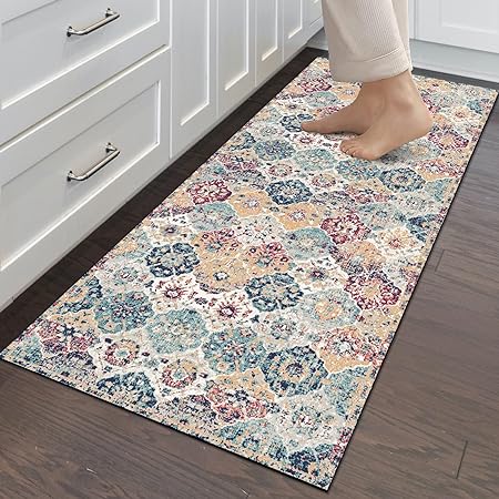 Boho Vintage Tebriz Non Slip Washable Cushioned Waterproof Rugs for Kitchen, 20 x 48