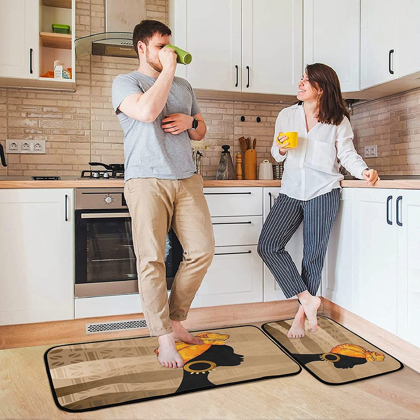 2 Pieces Honeycomb Beehive Wasp Bumblebee Anti Fatigue Kitchen Rug Set - 20"x28"+20"x47" 20"x28"+20"x47"