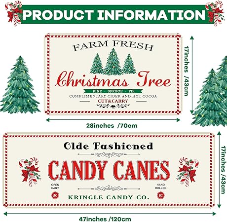 Set of 2 Farm Fresh Christmas Trees Washable Kitchen Carpet, 17x28 and 17x47 Inch