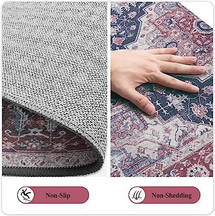 Non-Slip Distressed Vintage Persian Oriental, Small Accent Throw Low Pile Traditional Area Rug - 2' X 3'