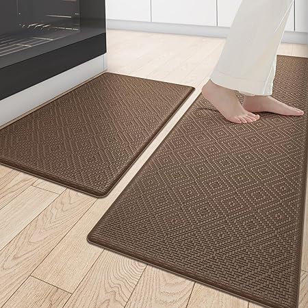 Non Slip, Waterproof Cushioned Anti Fatigue Standing Kitchen Floor Mat, 17"x29"+17"x59", Beige