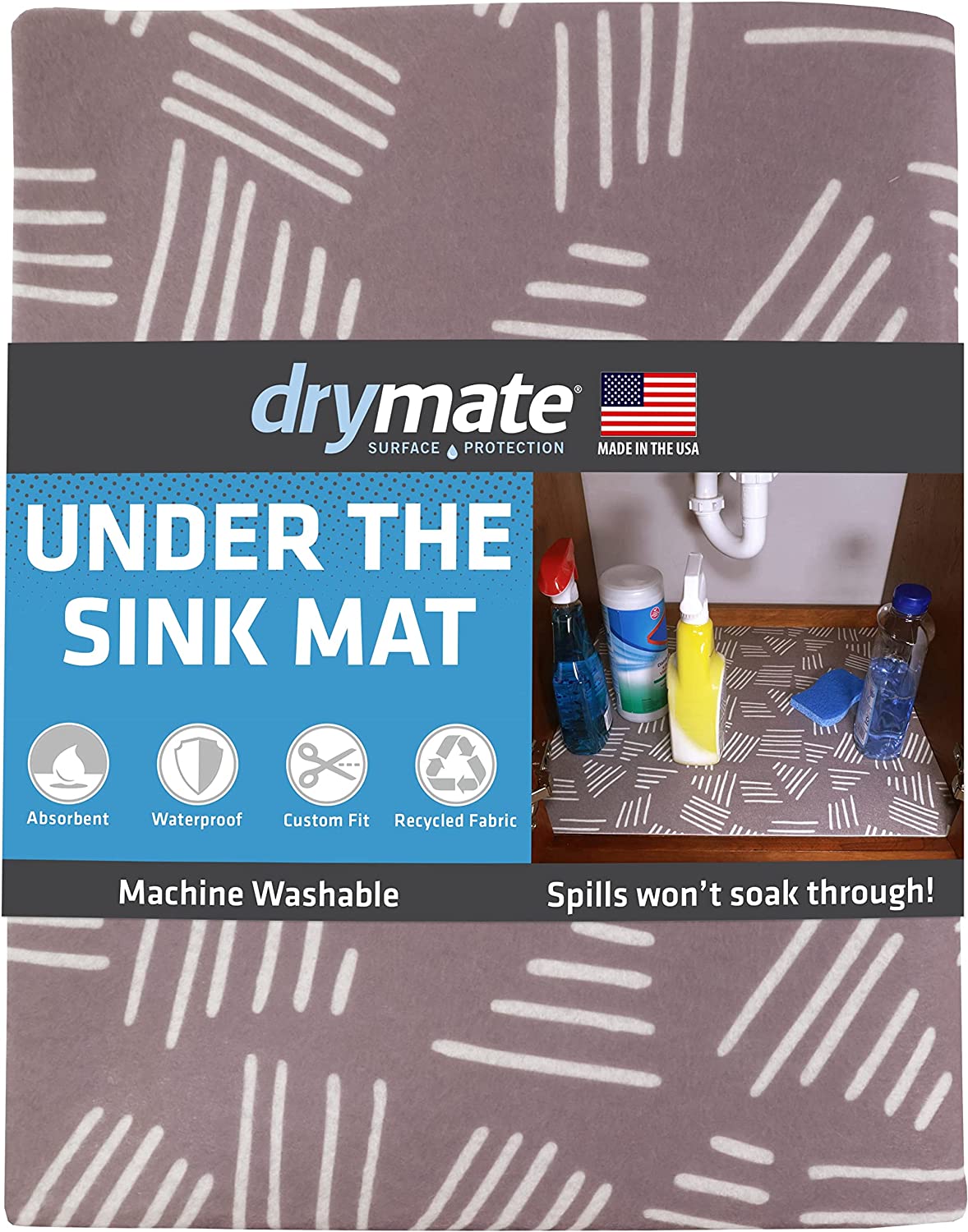 Under Sink, Waterproof Cabinet Protection, Absorbent Shelf Liners, Slip-Resistant, Non-Adhesive, Machine Washable, Durable Mats (USA Made)(24”x29”)(Charcoal)