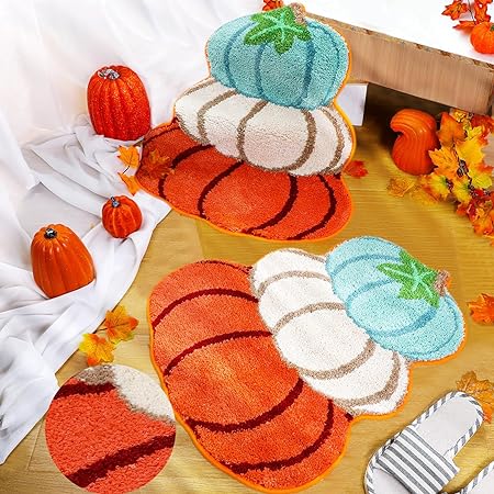 Non Slip Thanksgiving Pumpkin Shape Autumn Cute Orange Floor Mat (27.6 x 21.7 Inch)