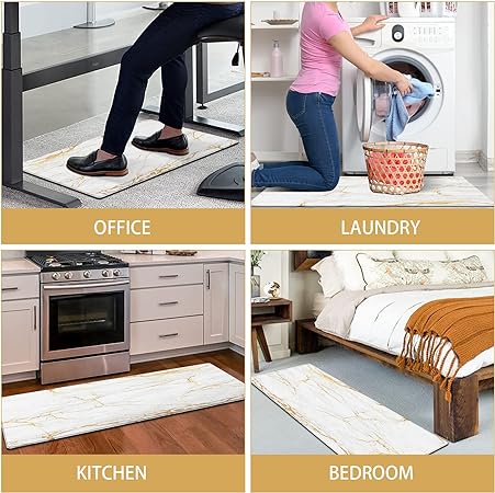 Anti Fatigue Cushioned Marble Gold Kitchen Accessories Non-Skid & Waterproof Standing Desk Mat for Floor Office, Sink, Laundry