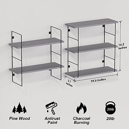 5 Pcs Wall MountedFloating Shelves with Metal Frame