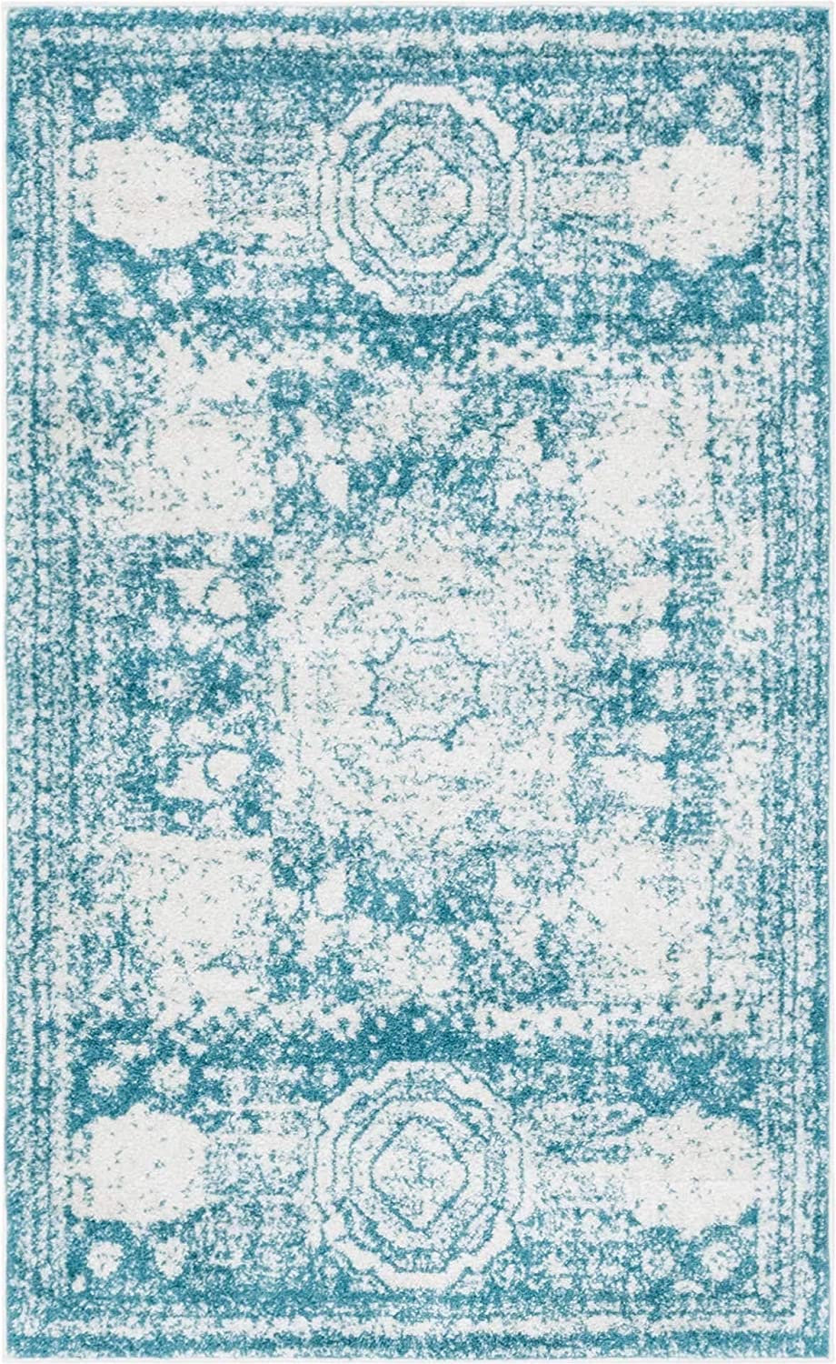 Vintage Traditional Medallion Border Turquoise Area Rug