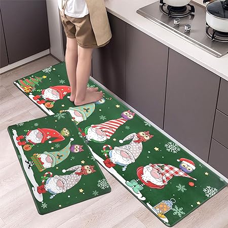 Non Slip Waterproof Snowflake Snowman Xmas Decorative Anti Fatigue Mats, Set of 2