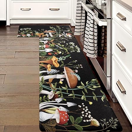 Set of 2 Anti Fatigue Mushroom Non-Skid Washable Kitchen Runner Rug, 17.5"x29.5"+17.5"x47"