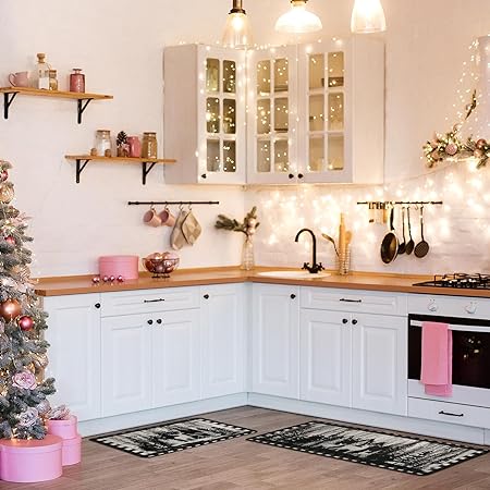 2 Pc Rooster Non Slip Washable Home Winter Holiday Decor, 17 x 30 Inch, 17 x 47 Inch