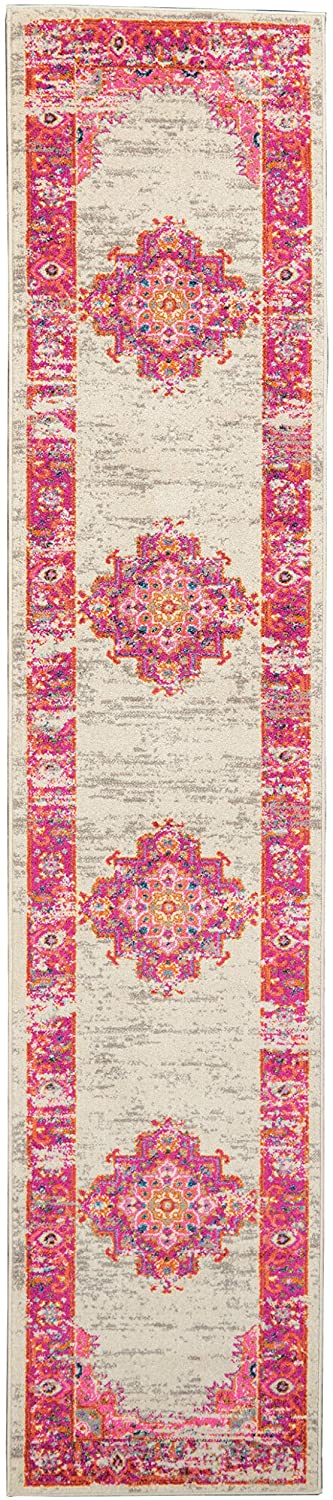 Passion Bohemian Modern/Traditional Area Rug, IVORY/FUSHIA