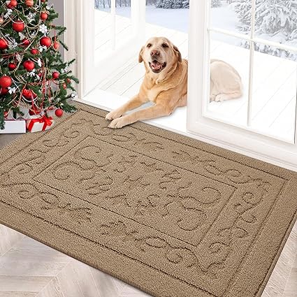 Machine Washable Non-Slip Rubber Backing Entrance Rug, Low Profile Absorbent Dirt Trapper Doormat