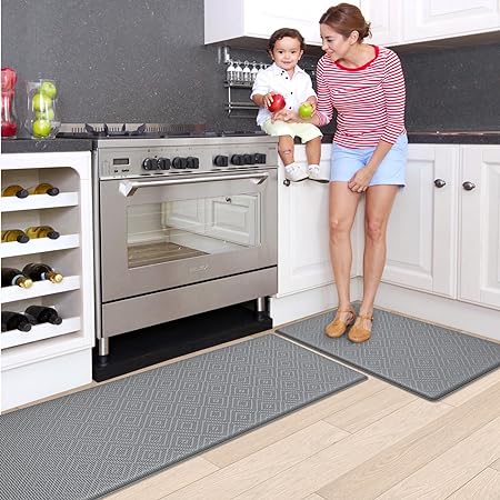 Non Slip, Waterproof Cushioned Anti Fatigue Standing Kitchen Floor Mat, 17"x29"+17"x59", Beige