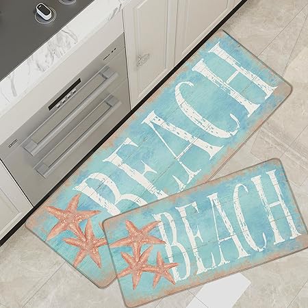 Set of 2 Anti Fatigue Kitchen Mats for Floor Foam Cushioned Non Slip Kitchen Rug Farmhouse Style Waterproof Comfort Padded Standing Mat for Sink, Laundry, 17.3 x 28 in +17.3 x 47 in