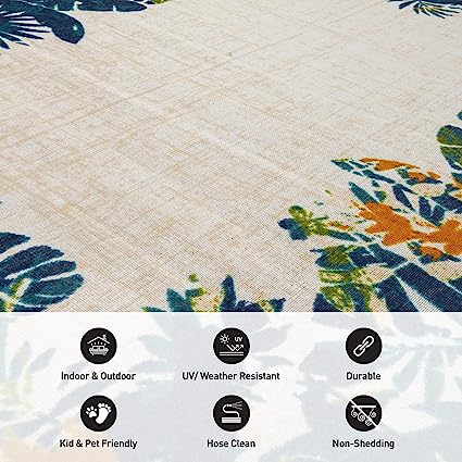 Contemporary Floral Border Non-Shedding Outdoor Rugs - 2' x 7' (Multi)