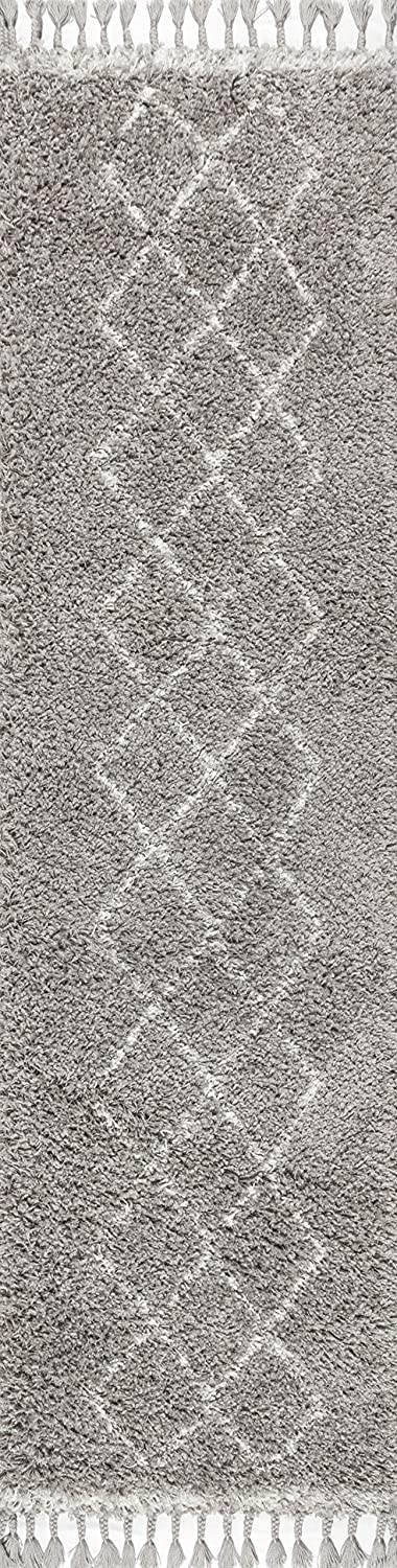 Mercer Plush Tassel Moroccan Tribal Geometric Trellis Area Rugs, Denim Blue/Cream