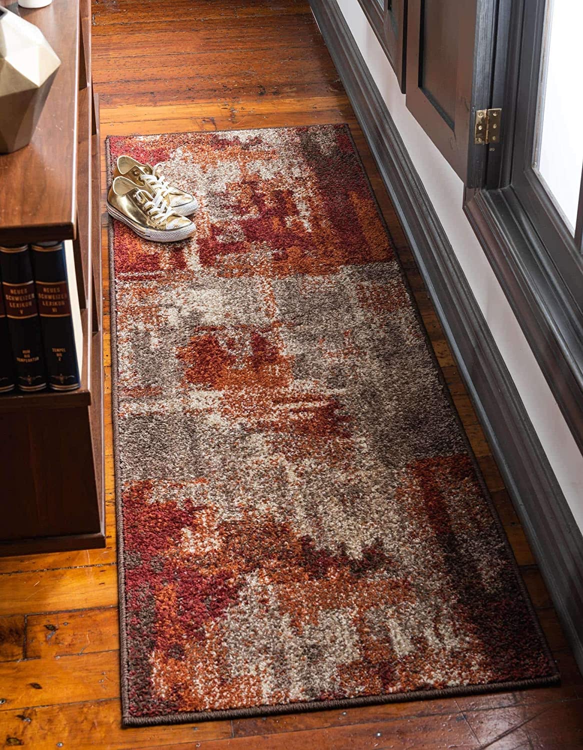 Rustic Casual Warm Toned Abstract Multi Soft Rug