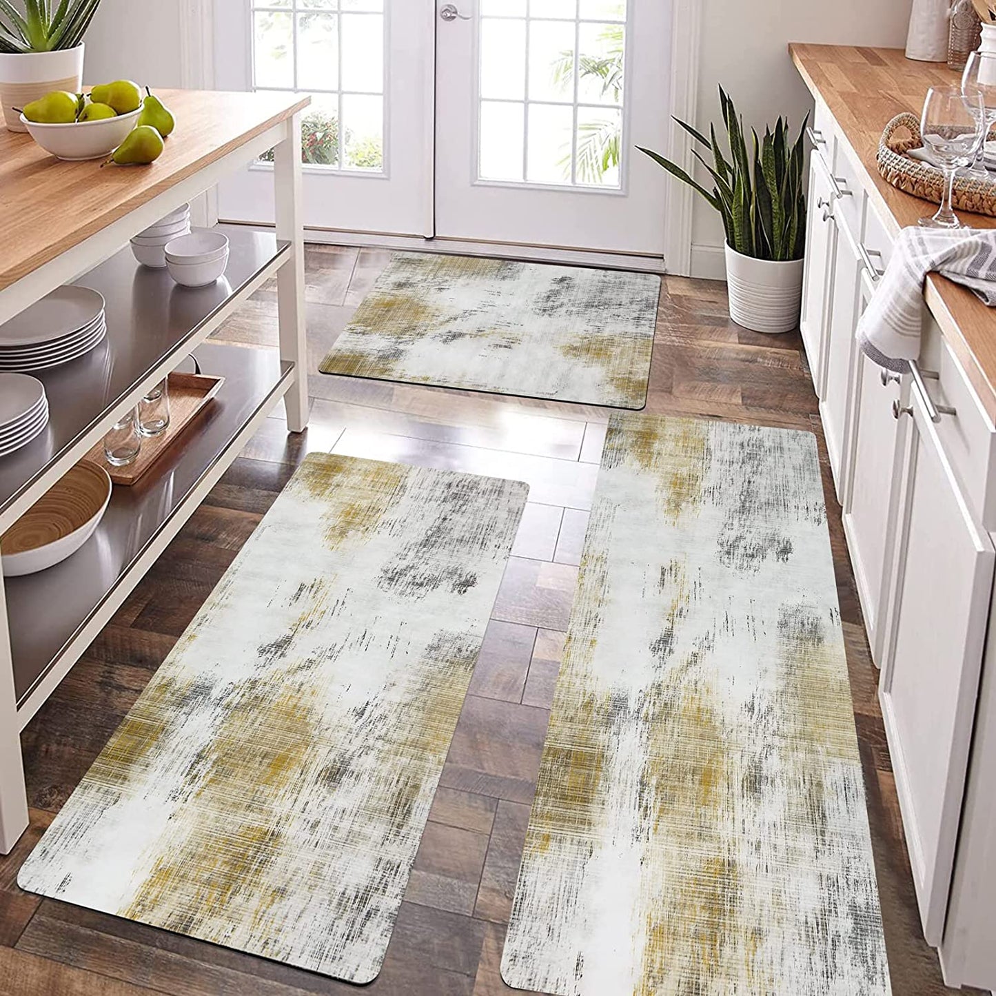 Sets 3 Farmhouse Non Skid Washable Cushioned Area Waterproof Rug