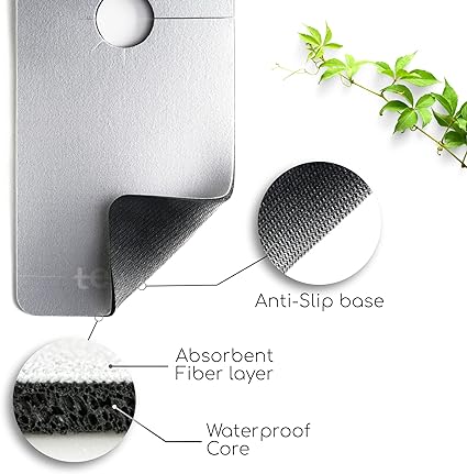 Absorbent Diatom Rubber, Black, Large Size Splash Guard & Drip Catcher for Around Faucet Handle Sinkmat