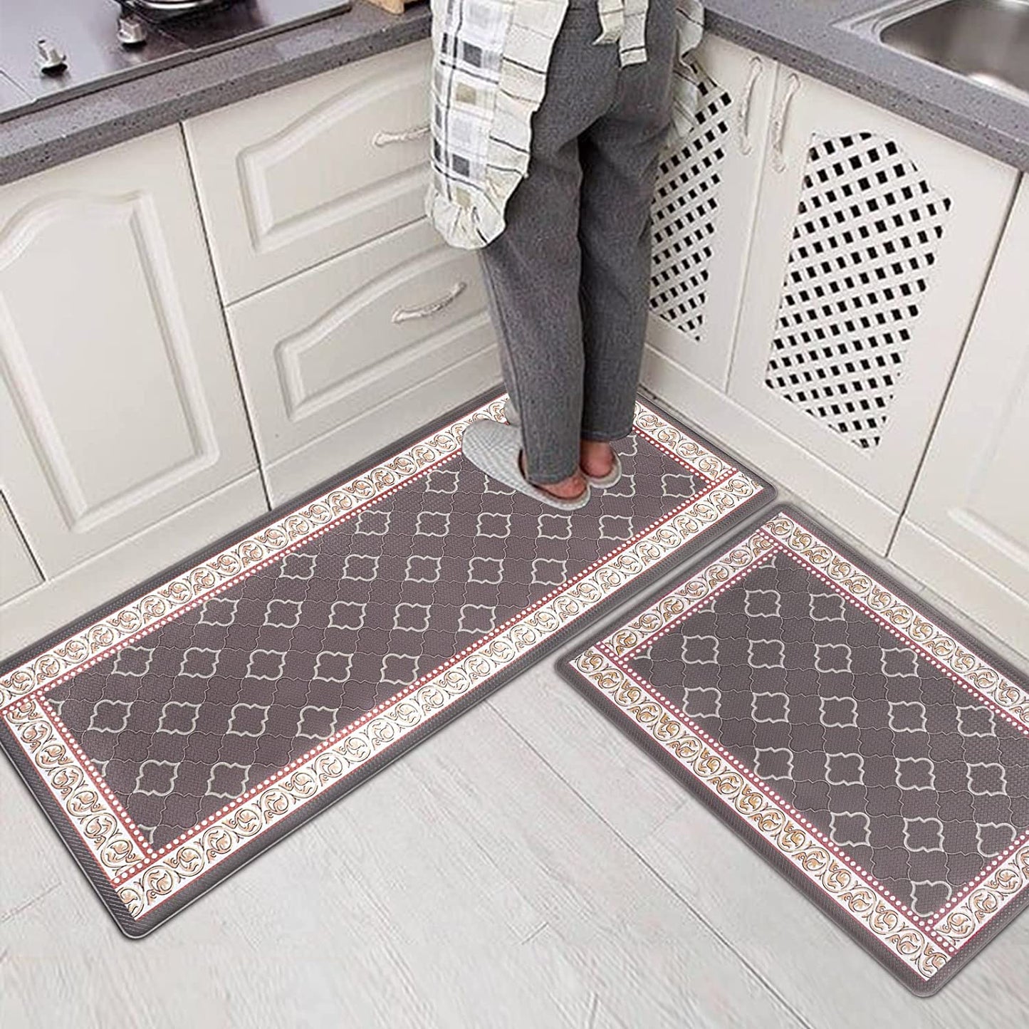 Set of 2- Cushioned Anti Fatigue Kitchen Mat 17"x47"+17"x29",