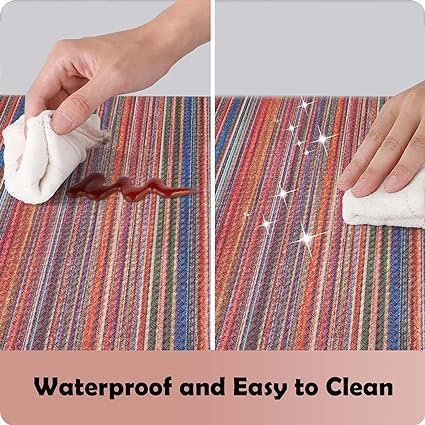 Colorful Stripe Anti Fatigue Non Slip Comfort Cushioned Standing Mat, 17"x47"+17"x30"