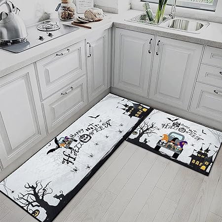 Wooden Board Vintage Kitchen Mats Autumn Maple Leaves Non Skid Washable Set of 2,