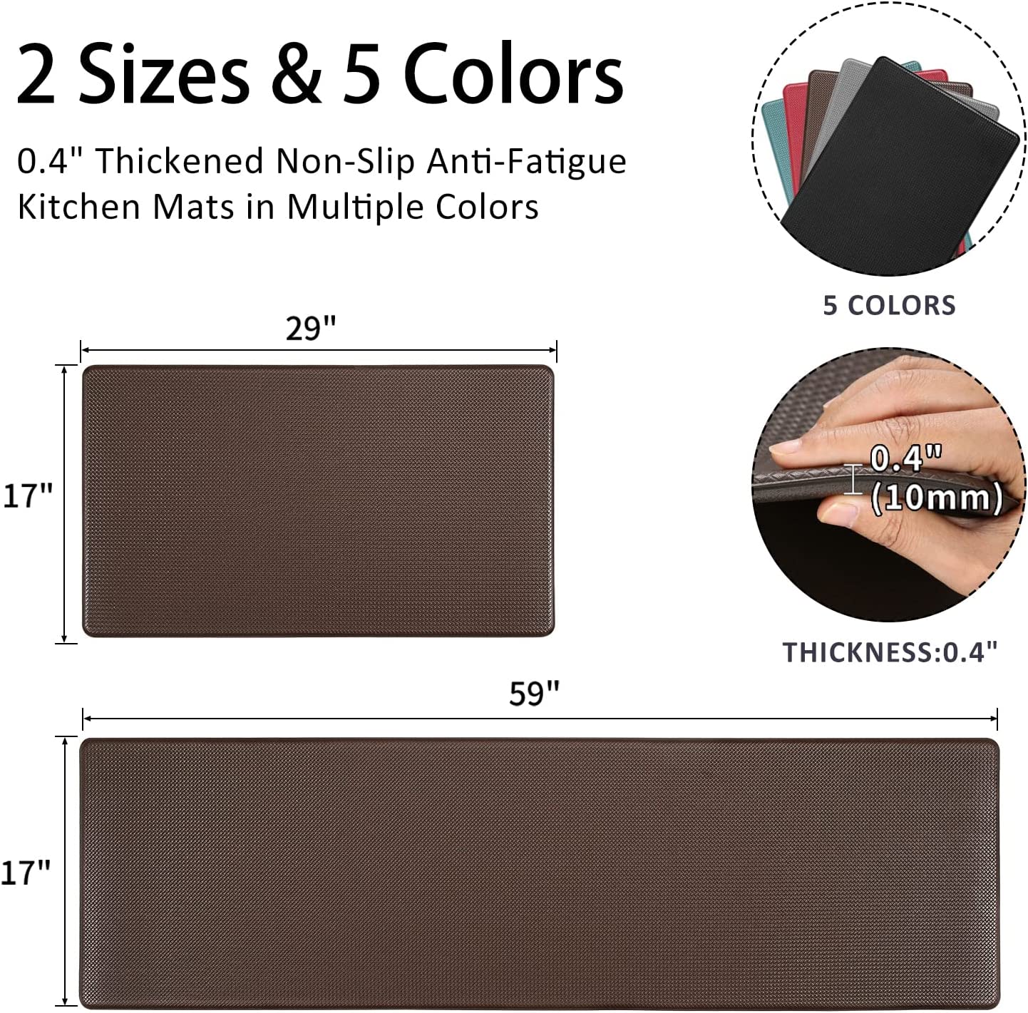 Set of 2 Cushioned Anti Fatigue Non Slip Waterproof Kitchen Mats 17"x29" +17"x59", Pink Red