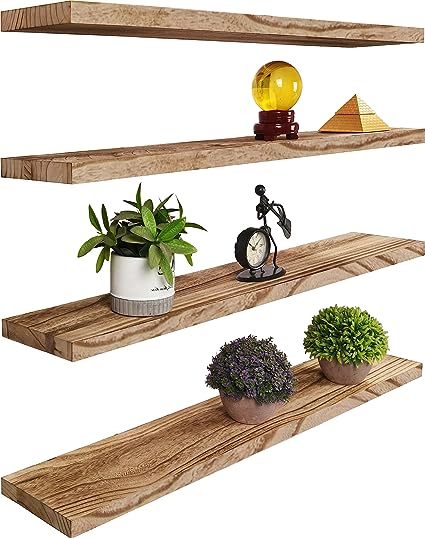 Nature Wood Floating Shelves for Wall Decor, Set of 4 Wooden 36 Inch