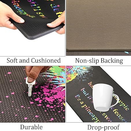 [2 PCS] Cushioned Anti-Fatigue Waterproof Non-Skid Ergonomic Comfort Foam Rugs, (Black) 17.3"x30"+17.3"x47"