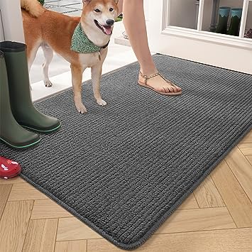 20"x32" Dark Grey Front Inside Absorbent Floor Mat, Non Slip Washable Entryway Rug