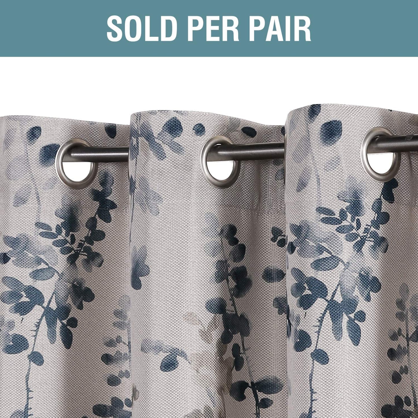 Linen Blackout Curtains 63 Inches Burlap Effect Linen Curtain Draperies for Grey Floral Printing Grommet 2 Panel