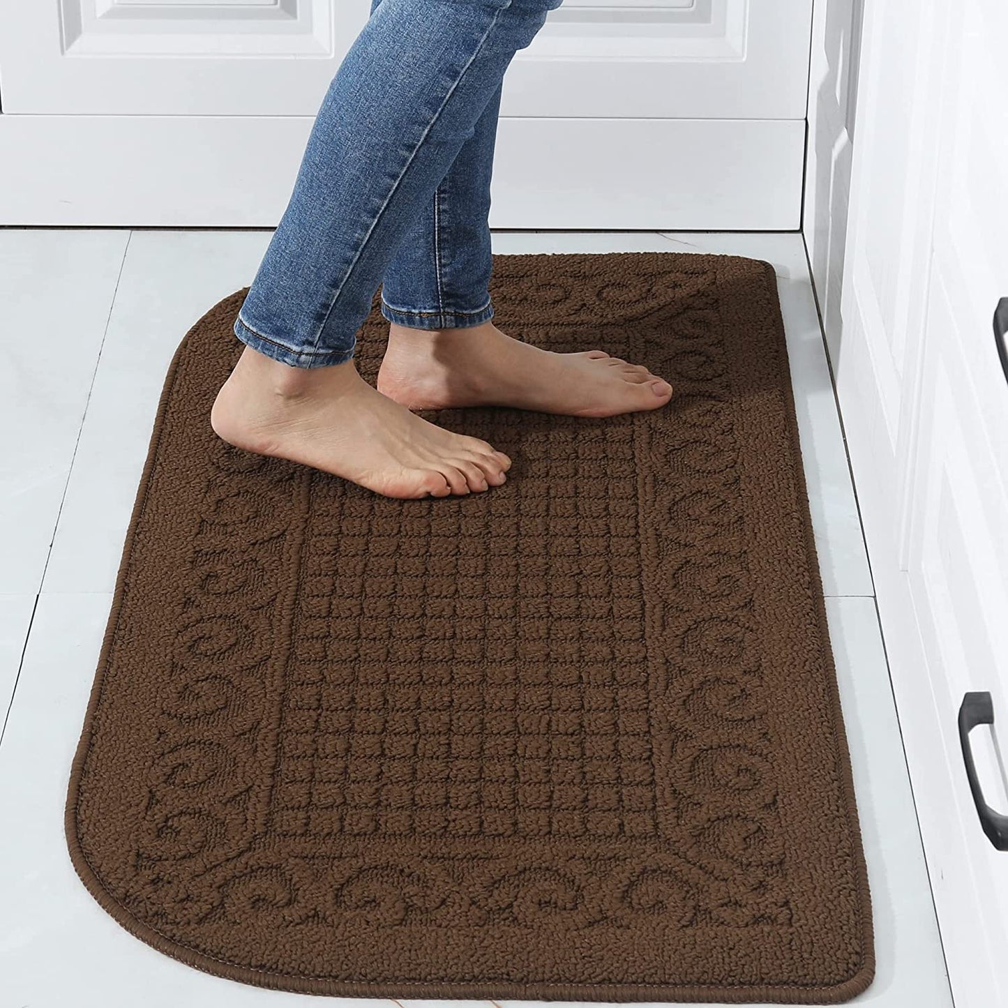 27X18 Inch Anti Fatigue Mats Made of 100% Polypropylene Half Round Cushion Specialized in Anti Slippery and Machine Washable (Beige 1 pc)