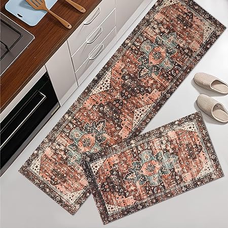 Sets of 2 Large Door Rugs Non Slip Decor Bohemian Mat Retro Fuzzy handwash Pads 47x17 in