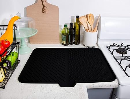 Silicone Dish Hygienic Sturdy Compact Easy to Clean Drying Mat with Built-in Drain Lip, 23 X 17 (Grey)