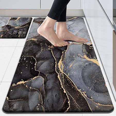 Anti Fatigue Cushioned Marble Gold Kitchen Accessories Non-Skid & Waterproof Standing Desk Mat for Floor Office, Sink, Laundry