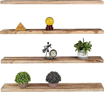 Nature Wood Floating Shelves for Wall Decor, Set of 4 Wooden 36 Inch