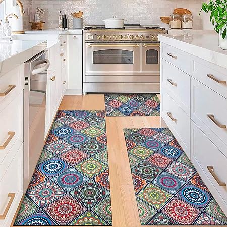 Boho Farmhouse Non Slip Washable Kitchen Area Rug Sets 3