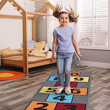 Machine Washable Wrinkle Free Abstract Hopscotch Design Cotton 3x6 Kid's Area Rug