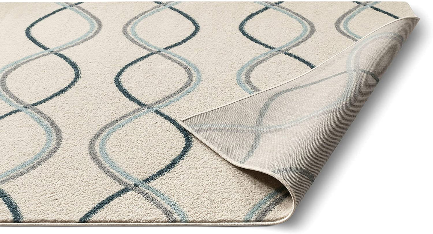 Stripes Solid Geometric Ivory Blue Grey Area Rug