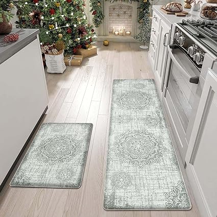 Colorful Stripe Anti Fatigue Non Slip Comfort Cushioned Standing Mat, 17"x47"+17"x30"