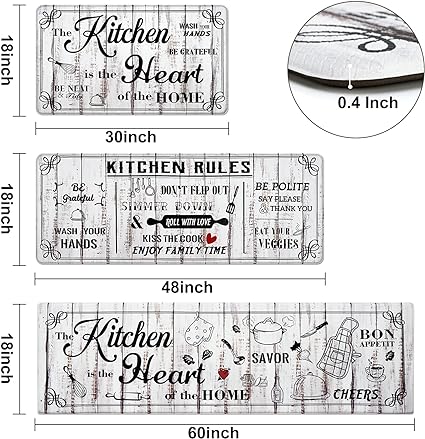 Anti Fatigue Cushioned Washable Kitchen Rug 2 Piece, 17 x 47 and 17 x 30 Inches