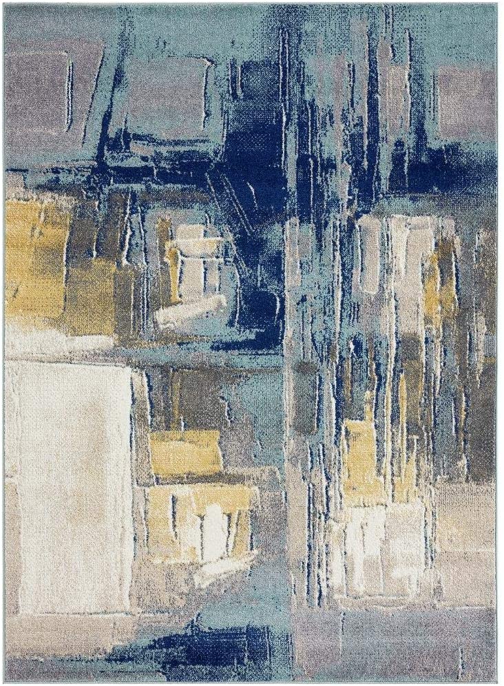 Abstract Blue Yellow Grey 5x7 Area Rug