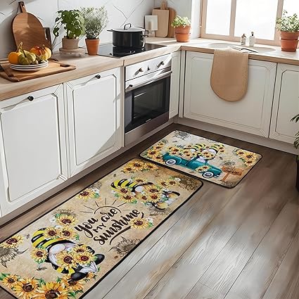 Non Skid Washable Microfiber mats for Kitchen Floor, Kitchen Rules Theme Kitchen Cushioned Runner Rug Decor Sets of 2,Size 17"x 47"+17"x 30"