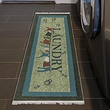 Machine Washable Wrinkle Free Text Design Laundry Room Rug Cotton 2x5 (20" x 59", Brown)