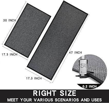 Rubber Backing Cushioned Non Slip Kitchen Rugs , Washable for Kitchen, Office, Home, 17.3"x47"+17.3"x30" (Brown)