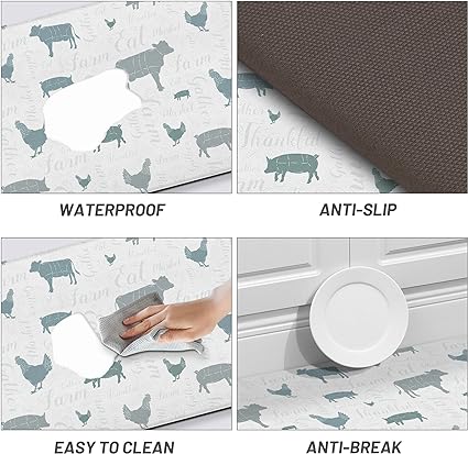 Non Skid Washable Anti Fatigue Mat Waterproof Cushioned Kitchen Matt for Standing 17.3"x29", Farmhouse