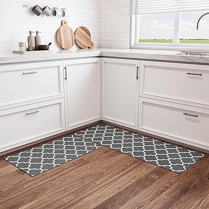 【2 PCS】 Non Skid Kitchen Runner Rug Absorbent Resist Dirt, Kitchen Floor Mat Waterproof Comfort Standing Mat for Kitchen,Home Office,Sink,Laundry（Dark Gray）