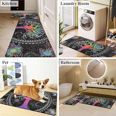 Anti Fatigue Farmhouse Cushioned Non Slip Waterproof Kitchen Floor Mat, 17.3'' x 28'' + 17.3'' x 48''