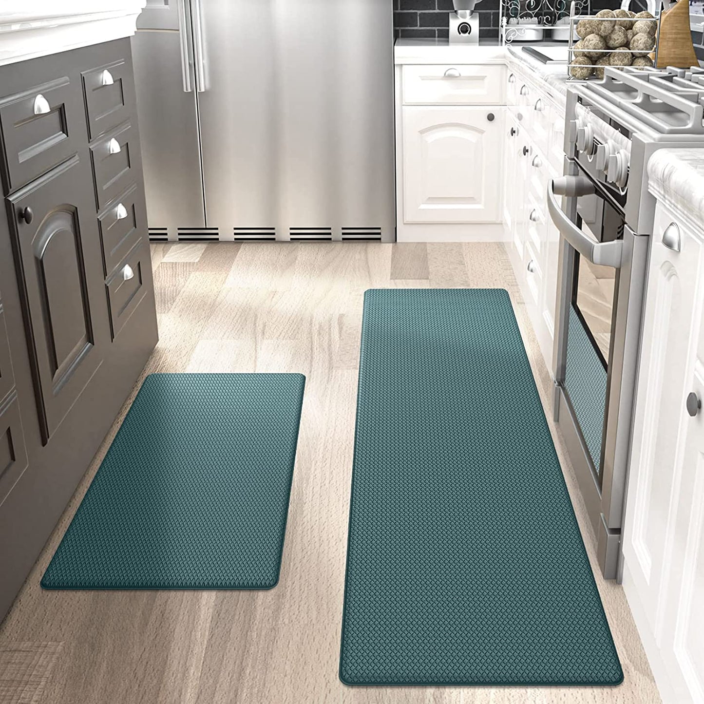 Kitchen Rugs and Mats Cushioned Anti Fatigue Comfort Mat, 2 Pieces Set 17"x29"+17"x59",Beige White