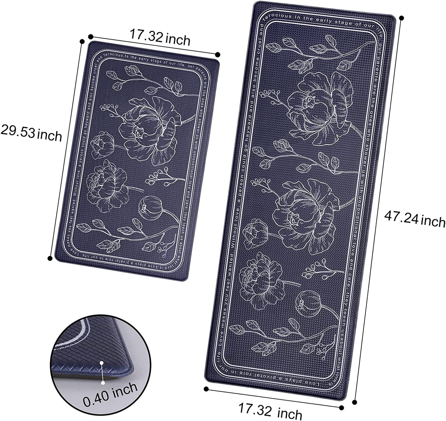 Set of 2- Cushioned Anti Fatigue Kitchen Mat 17"x47"+17"x29",